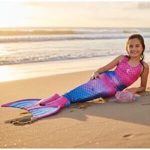 Body Glove Mermaid Monofin & Swim Mask Kids Linden Pink Blue Swimming Fin Set